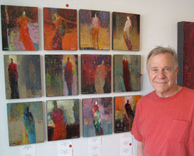 Bob and Wall of Paintings on Cradled Panels