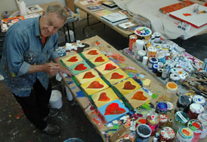 Bob working on Painting of the Month Club Hearts